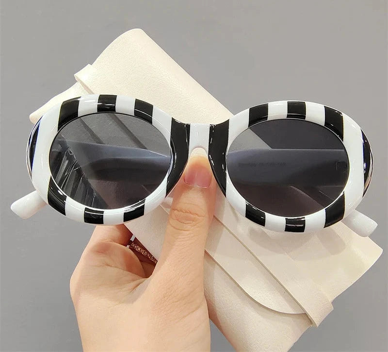 Retro Zebra Stripe Print Oval Sunglasses