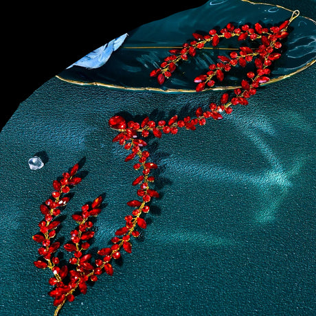 Red Rhinestone Banquet Party Water Drop Woman's Headwear
