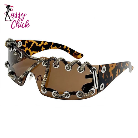 Rhinestone Chain Punk Retro Cool Trendy Sunglasses Sassy Chick Logo