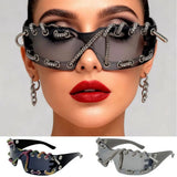 Model Using Rhinestone Chain Punk Retro Cool Trendy Sunglasses