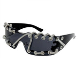 Black Rhinestone Chain Punk Retro Cool Trendy Sunglasses