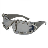 Gray Rhinestone Chain Punk Retro Cool Trendy Sunglasses