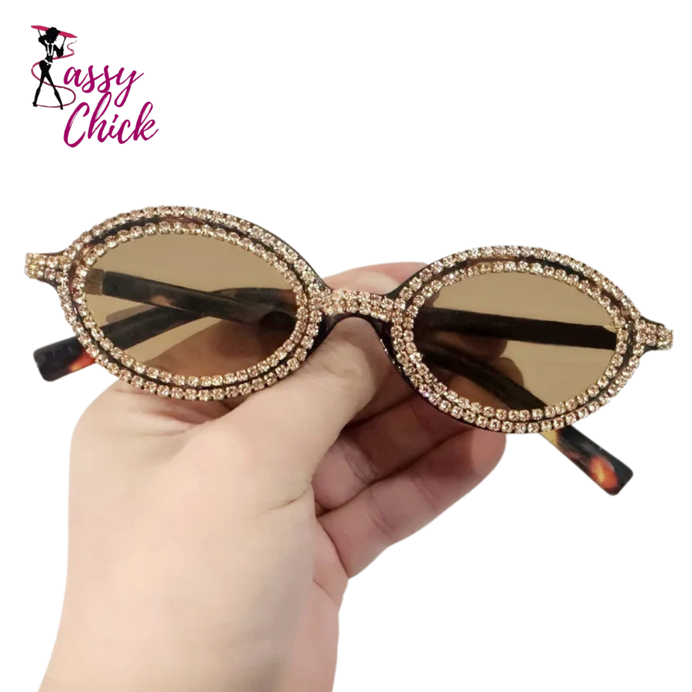 Rhinestone Colorful Round Diamond Sunglasses Sassy Chick Logo