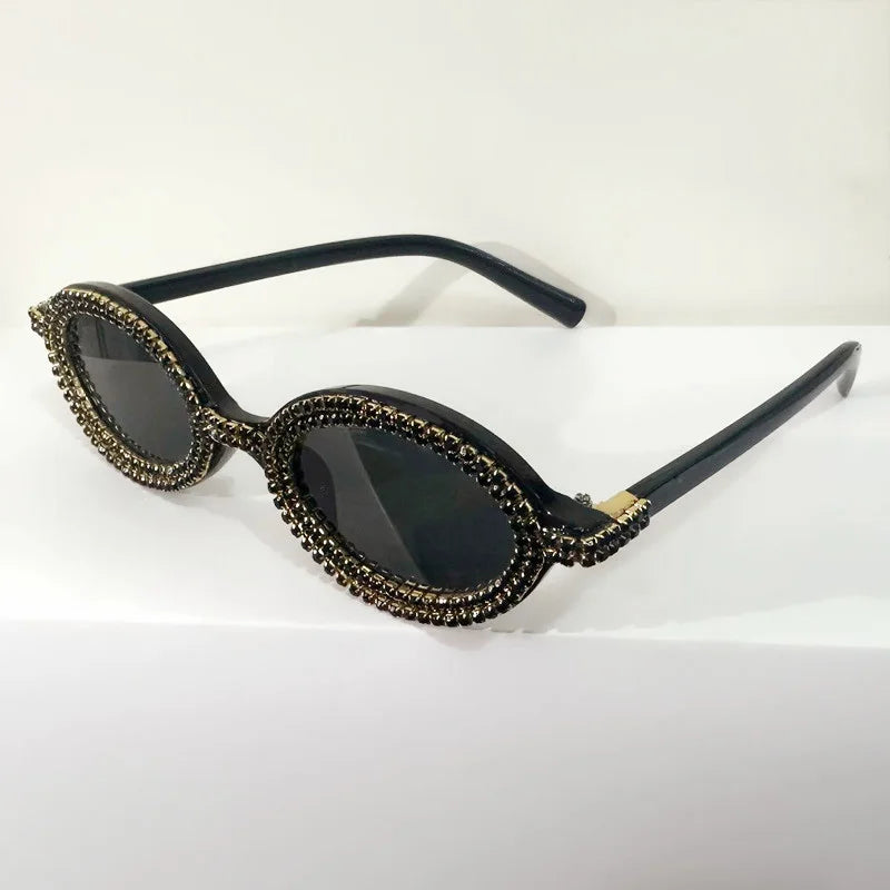 Black Rhinestone Colorful Round Diamond Sunglasses