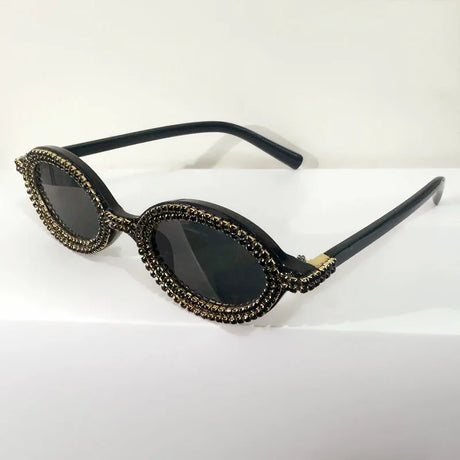 Black Rhinestone Colorful Round Diamond Sunglasses