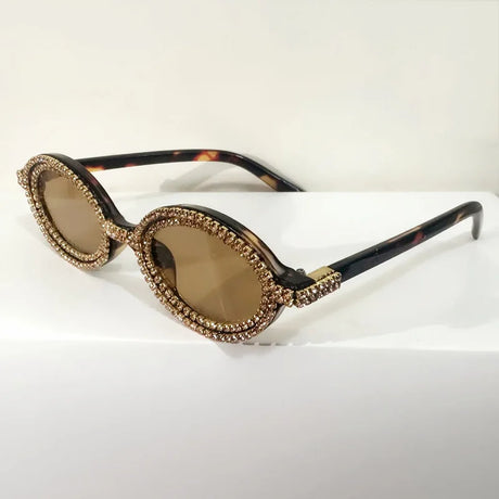 Leopard Rhinestone Colorful Round Diamond Sunglasses