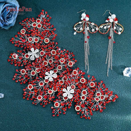Red Rhinestone Crystal Wedding Headband Hair Accessories