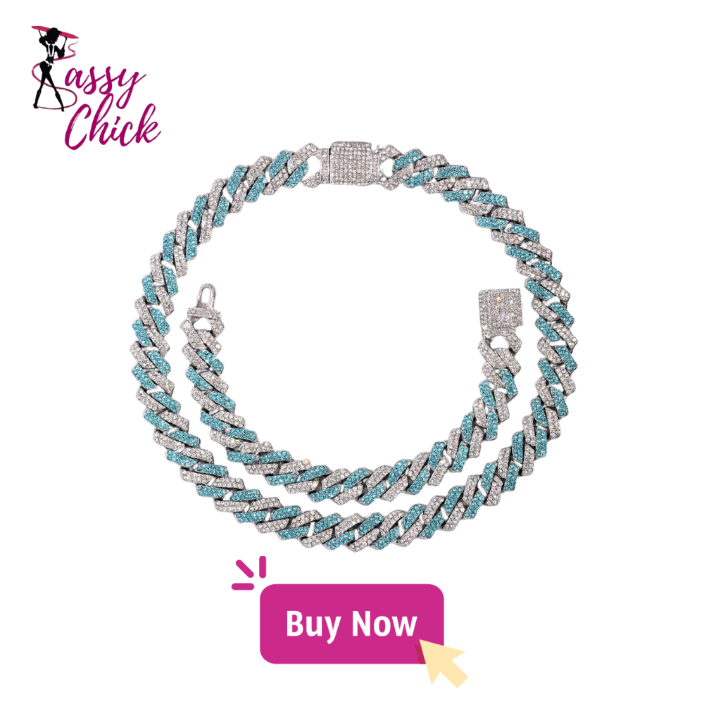 Rhinestone Cuban Link Chain Necklace Set