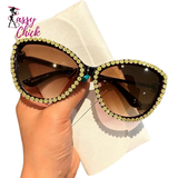 Rhinestone Frame Gradient Lens UV400  Metal Sunglasses Sassy Chick Logo