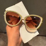 Rhinestone Frame Gradient Lens UV400  Metal Sunglasses