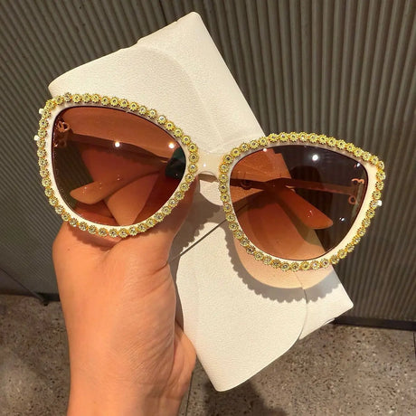 Rhinestone Frame Gradient Lens UV400  Metal Sunglasses