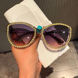 Rhinestone Frame Gradient Lens UV400  Metal Sunglasses
