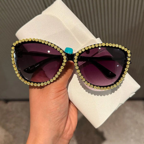 Rhinestone Frame Gradient Lens UV400  Metal Sunglasses