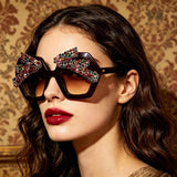 Model Using Rhinestone Pearl Hexagon Baroque Sunglasses