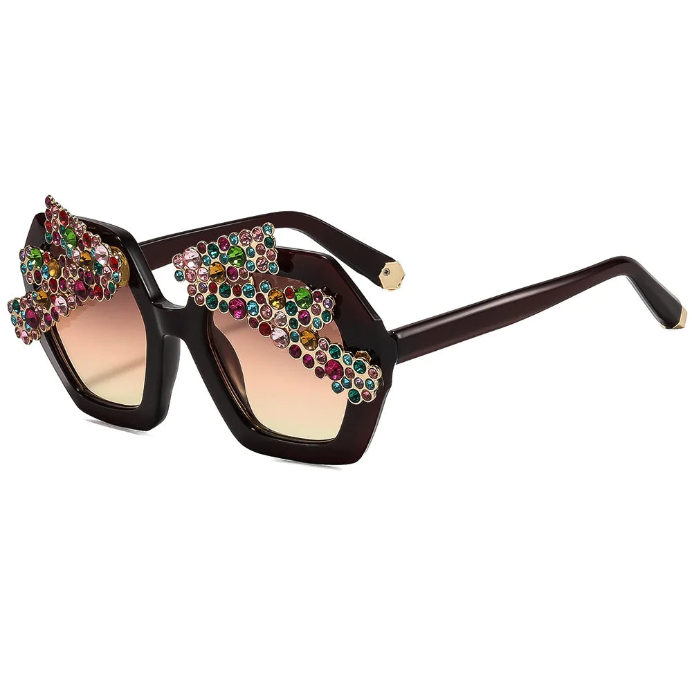Black Rhinestone Pearl Hexagon Baroque Sunglasses