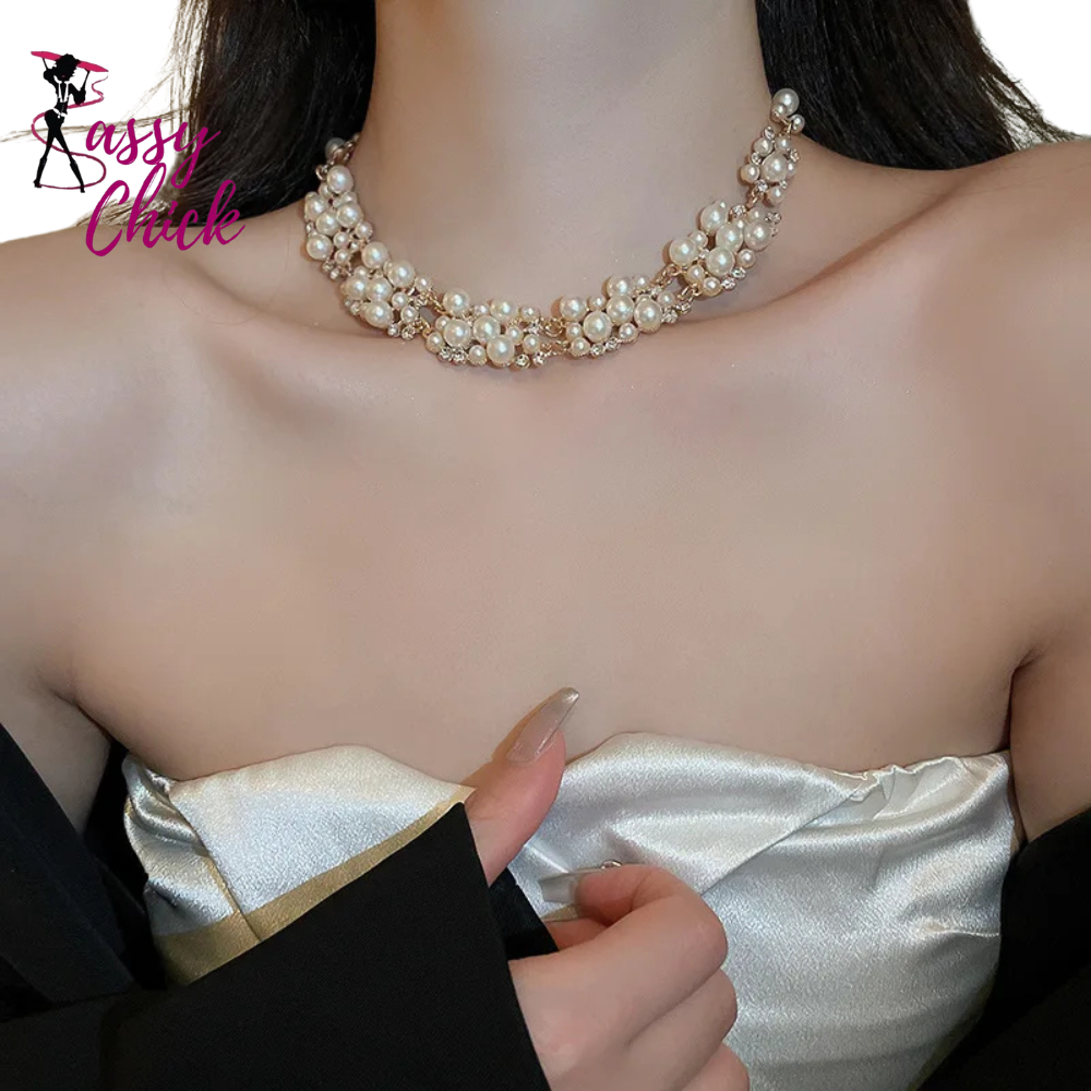 Rhinestone Pearl Rectangular Earrings Necklace Set Sassy Chick