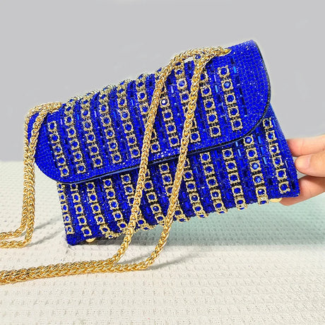 blue gold rhinestone luxury bag