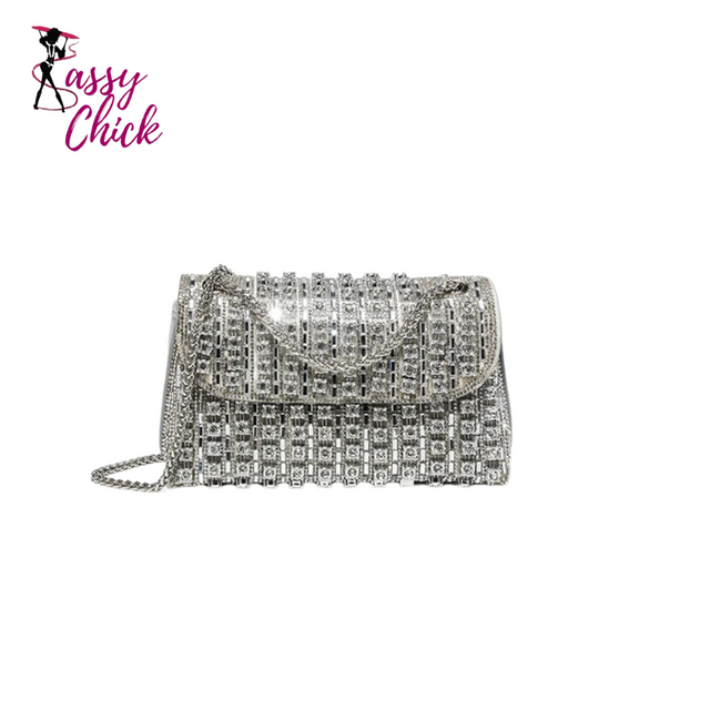 silver luxury handbag sassy chick logo