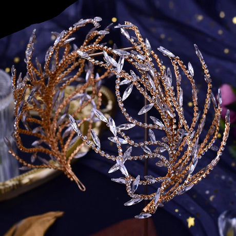 Gold Rhinestone Tiara Headdress Wedding Hair Accessories