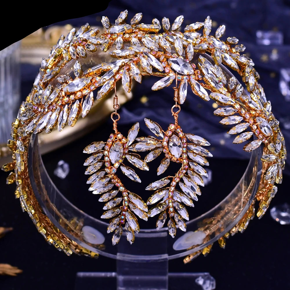 Gold silver Rhinestone Tiara Headdress Wedding Hair Accessories