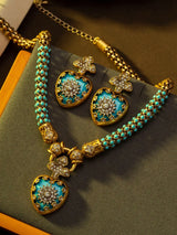 Rhinestone Vintage Inlaid Flower Blue Heart-Shaped Jewelry Set