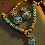 Rhinestone Vintage Inlaid Flower Blue Heart-Shaped Jewelry Set Sassy Chick Logo