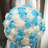 Blue White Rhinestones Ivory Ribbon Brooch Bridal Bouquets