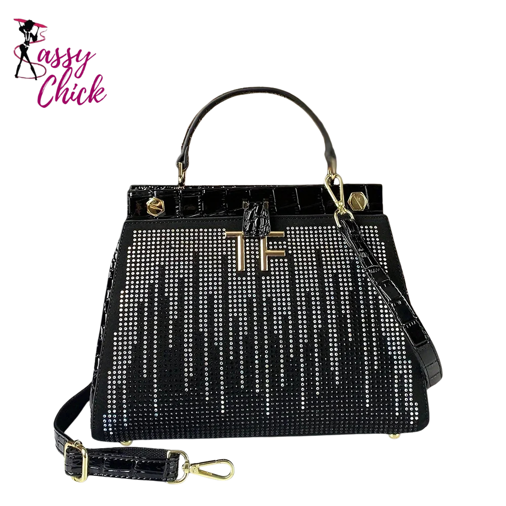 Rhinestones Large Capacity Socialite Crossbody Bag Sassy Chick Logo