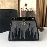 Black Rhinestones Large Capacity Socialite Crossbody Bag