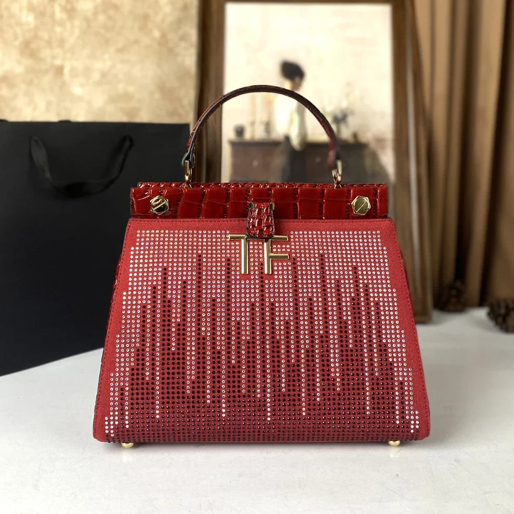 Red Rhinestones Large Capacity Socialite Crossbody Bag
