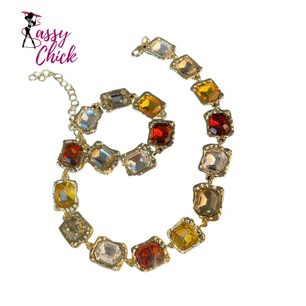 Rhinestones Necklace  Vintage Square Sassy Chick Logo