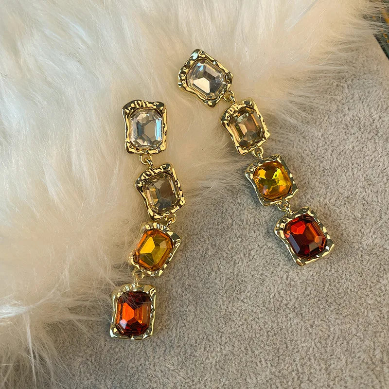 Rhinestones Earring Vintage Square