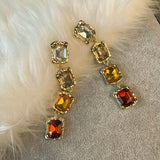 Rhinestones Earring Vintage Square