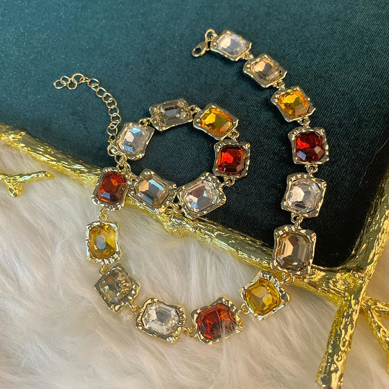 Rhinestones Necklace Vintage Square