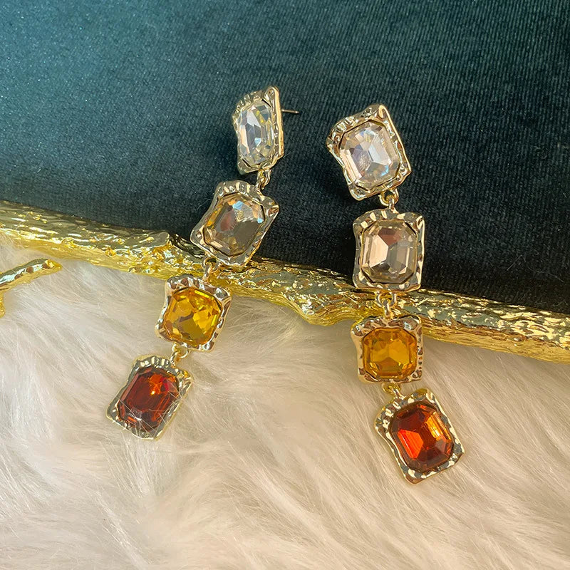 Rhinestones Earring Vintage Square