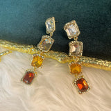 Rhinestones Earring Vintage Square