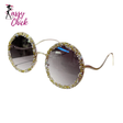 Rhinestones Round Oversized Gradient Decor Sunglasses Sassy Chick Logo