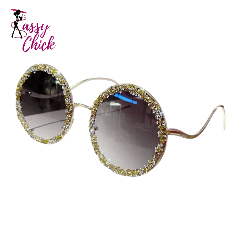 Rhinestones Round Oversized Gradient Decor Sunglasses Sassy Chick Logo