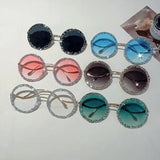 Collection of  Rhinestones Round Oversized Gradient Decor Sunglasses