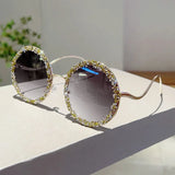 Black Rhinestones Round Oversized Gradient Decor Sunglasses