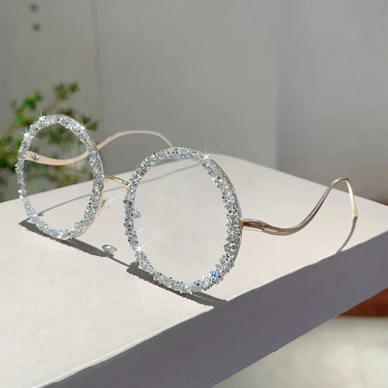 White Rhinestones Round Oversized Gradient Decor Sunglasses