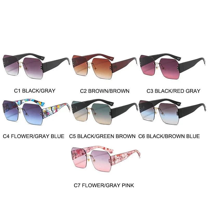 Rimless Flower Square Goggle Sunglasses