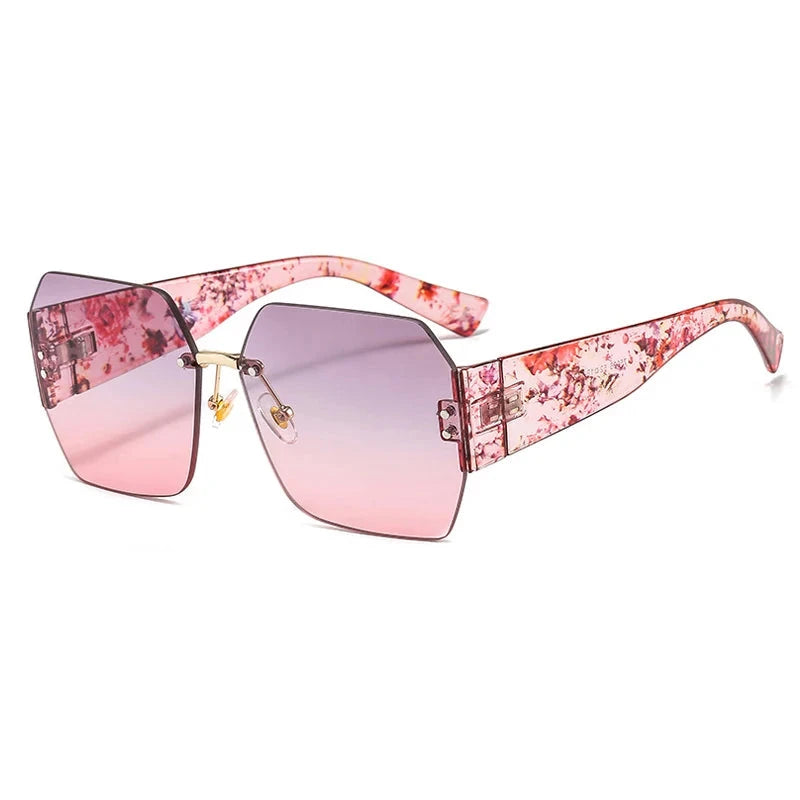 Rimless Flower Square Goggle Sunglasses