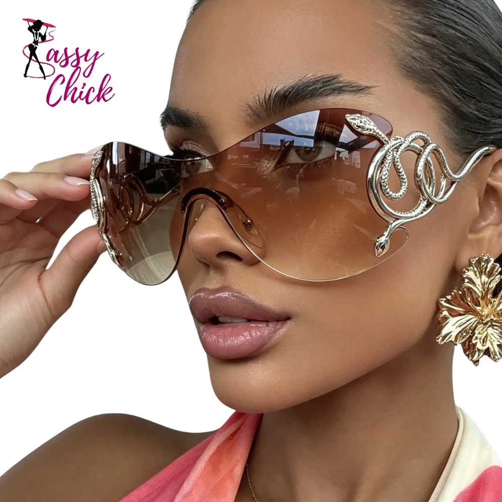 Rimless One-piece Snake Fashion Women Sunglasses Sassy Chick Logo