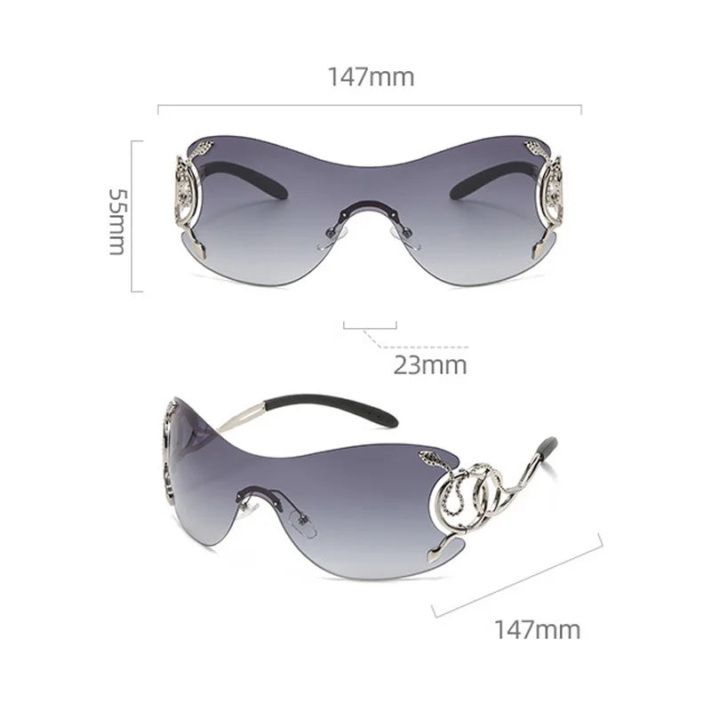 Size of Rimless One-piece Snake Fashion Women Sunglasses