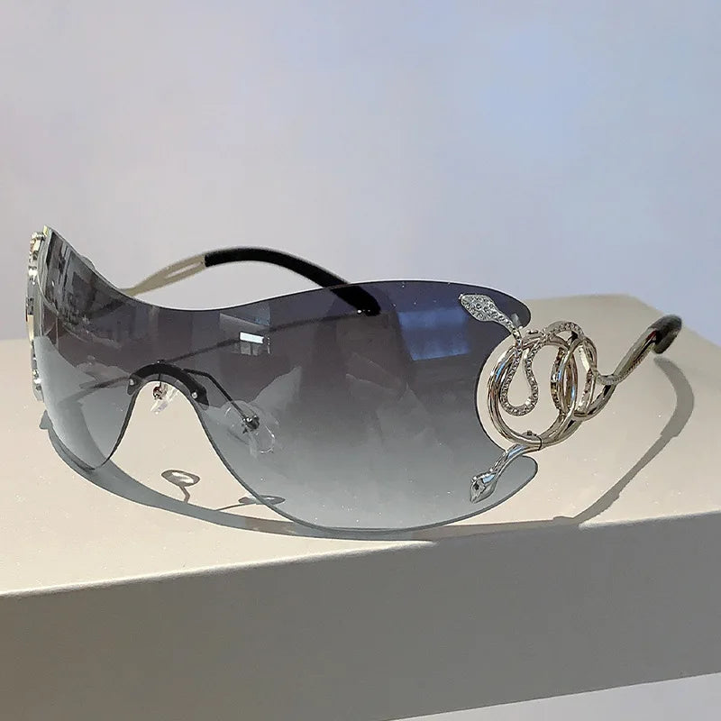 Black Rimless One-piece Snake Fashion Women Sunglasses