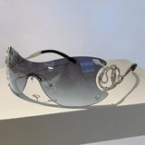 Black Rimless One-piece Snake Fashion Women Sunglasses