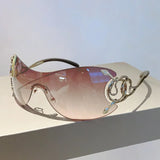 Pink Rimless One-piece Snake Fashion Women Sunglasses
