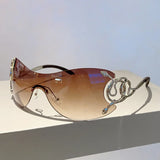 Brown Rimless One-piece Snake Fashion Women Sunglasses