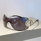 Black Rimless One-piece Snake Fashion Women Sunglasses